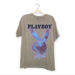 Playboy Bunny Graphic Tee L Tan Blue Tie Dye Unisex Y2K Streetwear